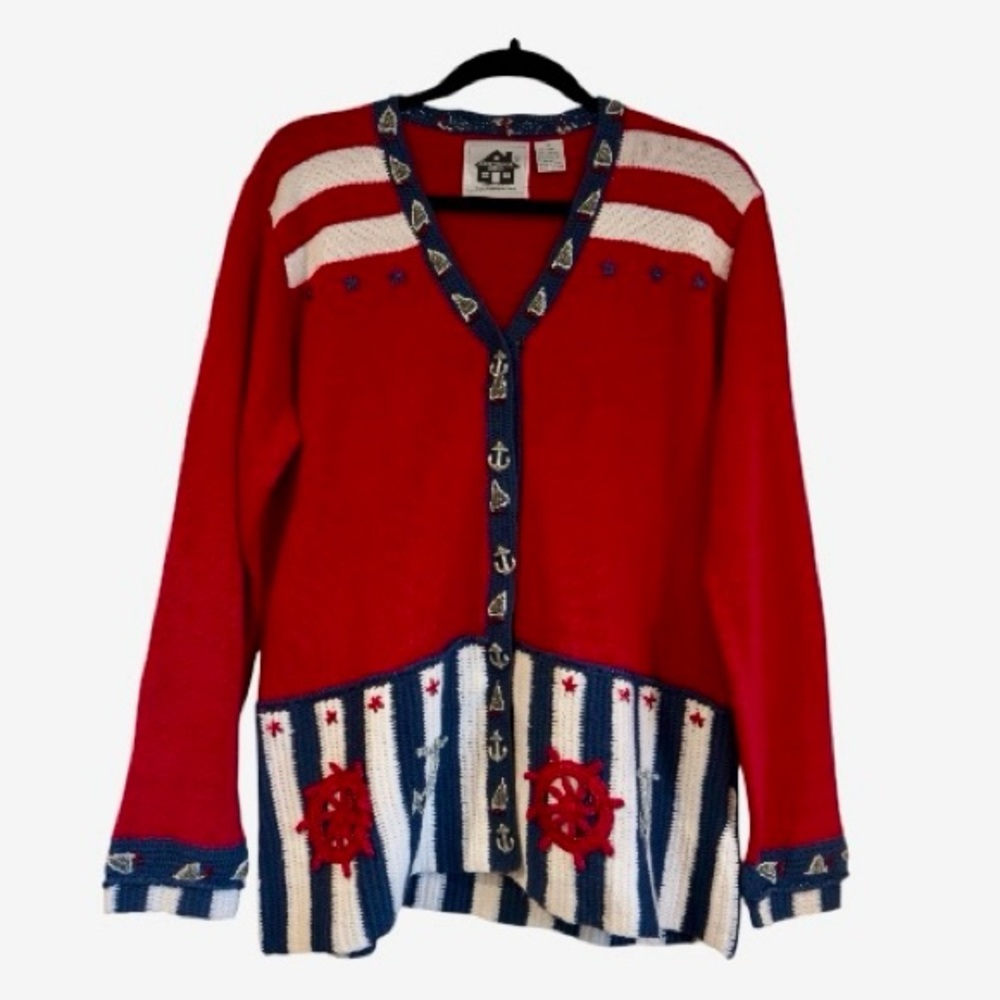 Storybook Knits Nautical Cardigan Sweater Size M Teacher Academia Boat Ship